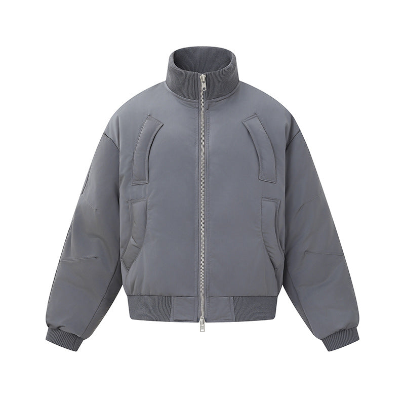 Women's short padded blouson jacket in boxy cut with high ribbed collar and prominent side pockets EVA-US