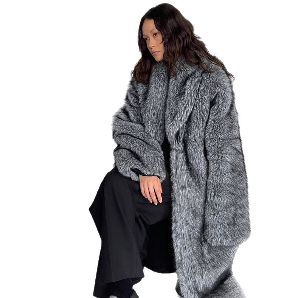 Women Oversize longer faux fur coat with voluminous sleeves EVA-US