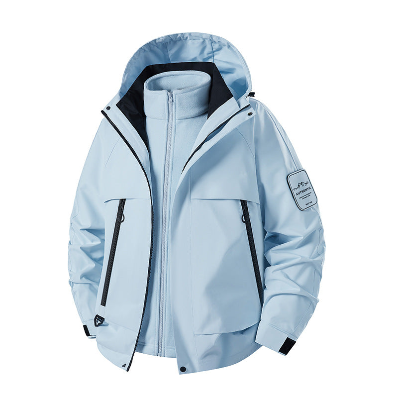 Men's three-piece waterproof outdoor jacket with removable hood and fleece inner jacket EVA-US