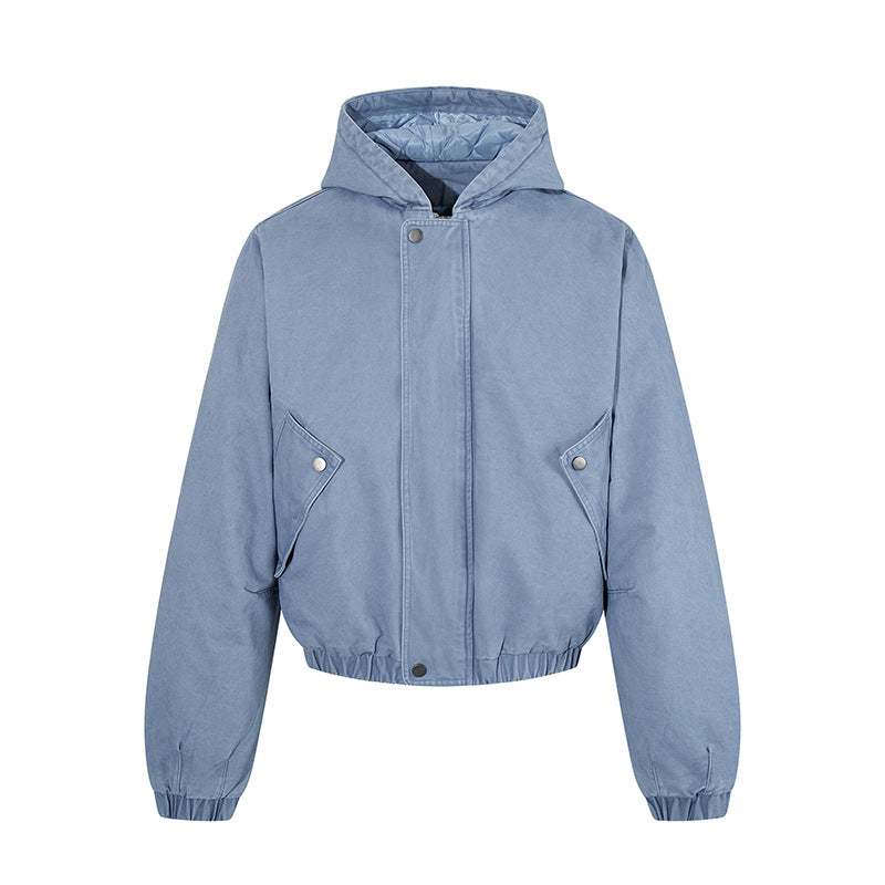 Women short cropped boxy hoodie jacket with quilted hood lining, patch pockets and elastic hem EVA-US