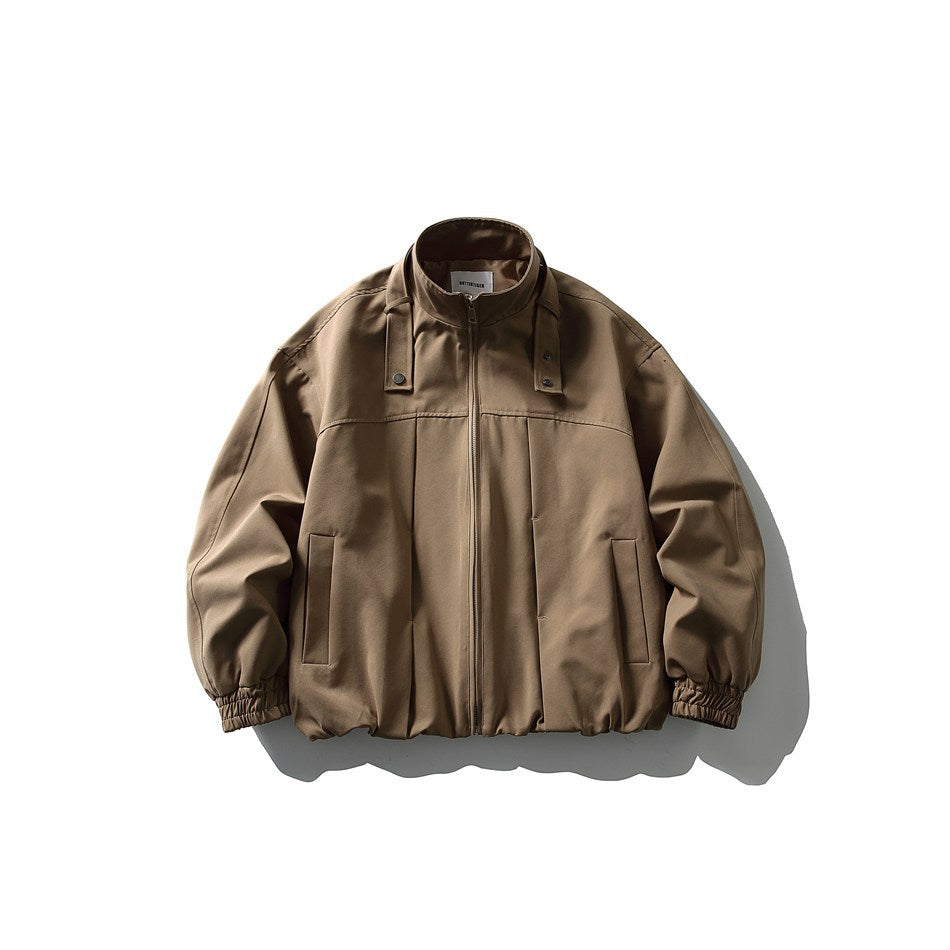 Men's Boxy Blouson Jacket in Overshirt Style with Stand Collar and Strap Detail EVA-US