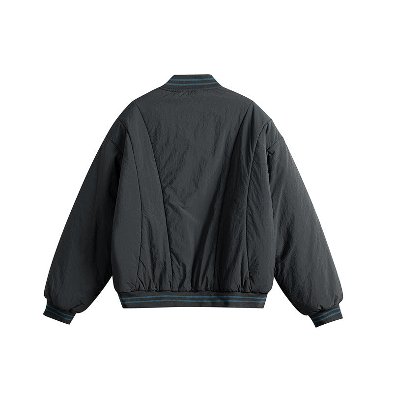 Men's Short Boxy Windproof Nylon Bomber Jacket with Contrasting Ribbed Cuffs and Flap Pockets EVA-US