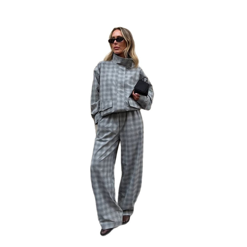Women Oversize Checked Two-Piece from Tailormix with Stand-Up Collar EVA-US
