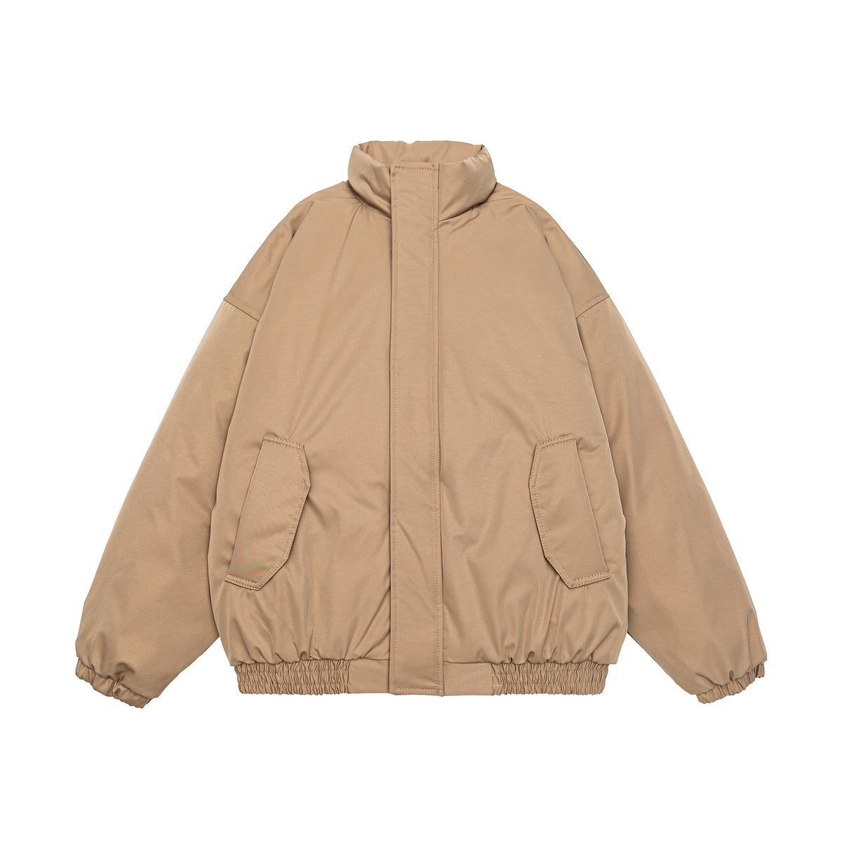 Men's Cropped Boxy Quilted Jacket with High Stand Collar, Elastic Hem and Flap Pockets EVA-US