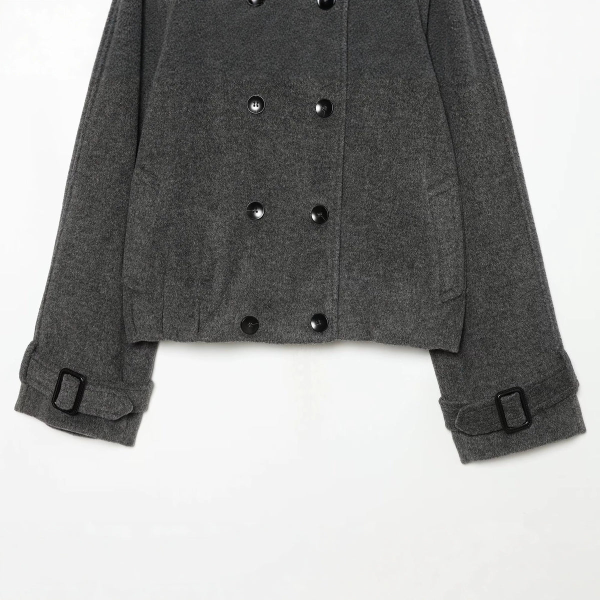 Women Short Peacoat with Double Breasted, High Standing Collar, Shoulder Epaulettes and Adjustable Cuffs EVA-US