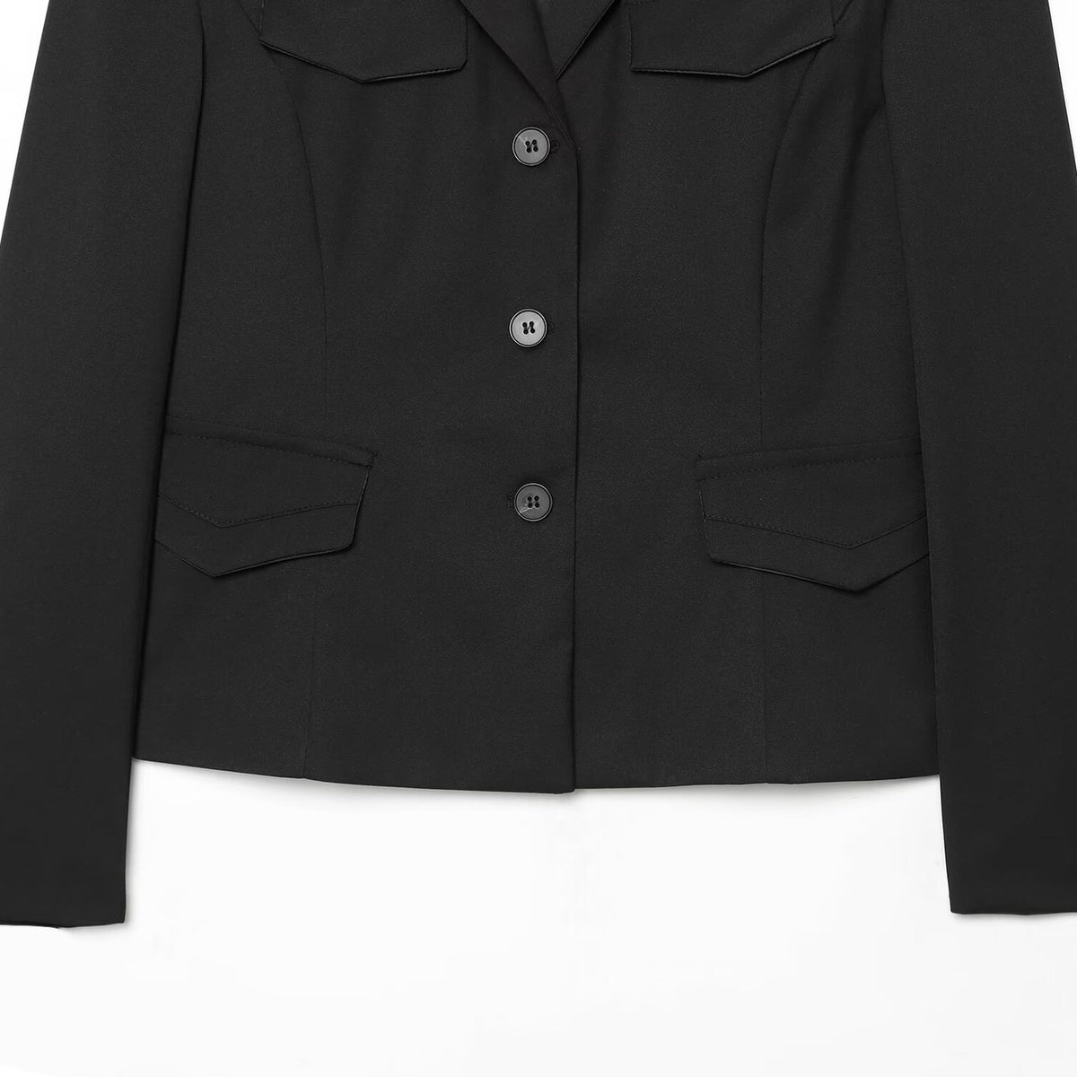 Women's Cropped Military-inspired Short Blazer with Shoulder Pads and Flap Pockets EVA-US