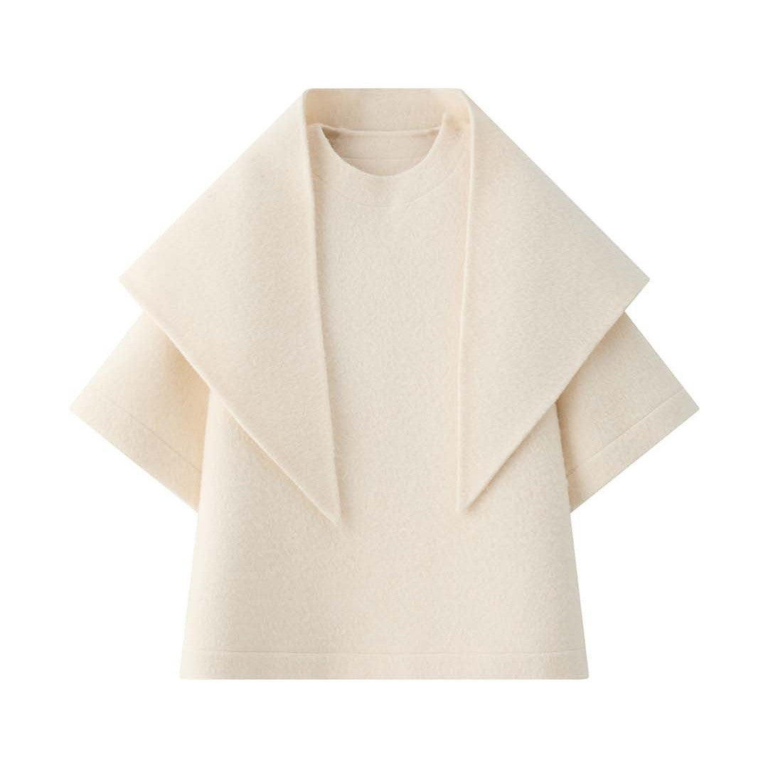 Women's Voluminous Hooded Coat made of Boucle Wool Mix with Draped Front EVA-US