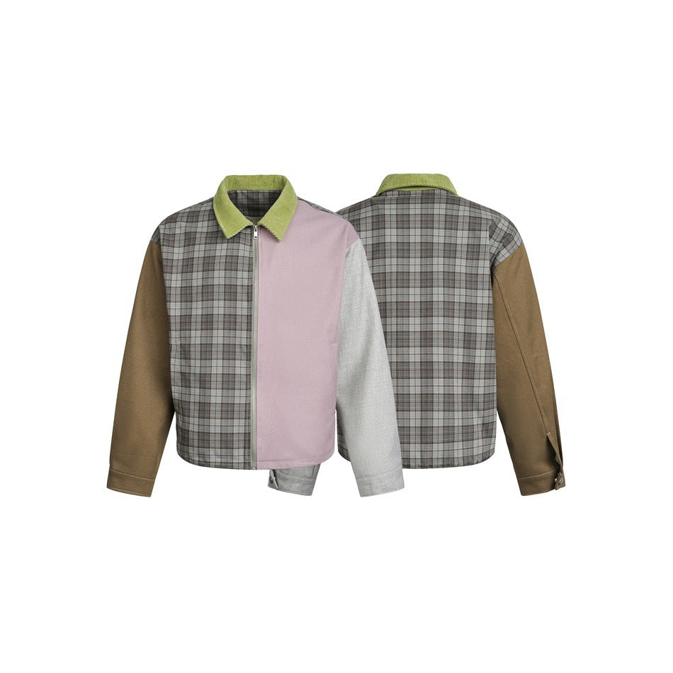 Women's Patchwork Blouson Jacket in Boxy Cut with Cord Collar EVA-US