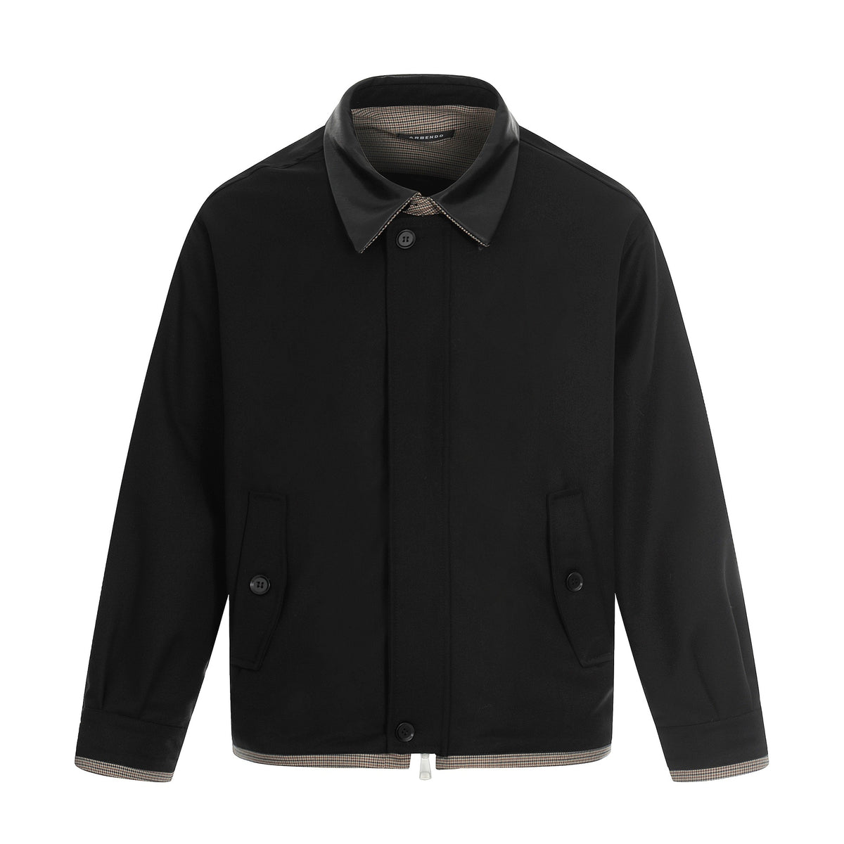 Men's short technical blouson made of wool blend with contrasting lapel collar and two-way zipper EVA-US