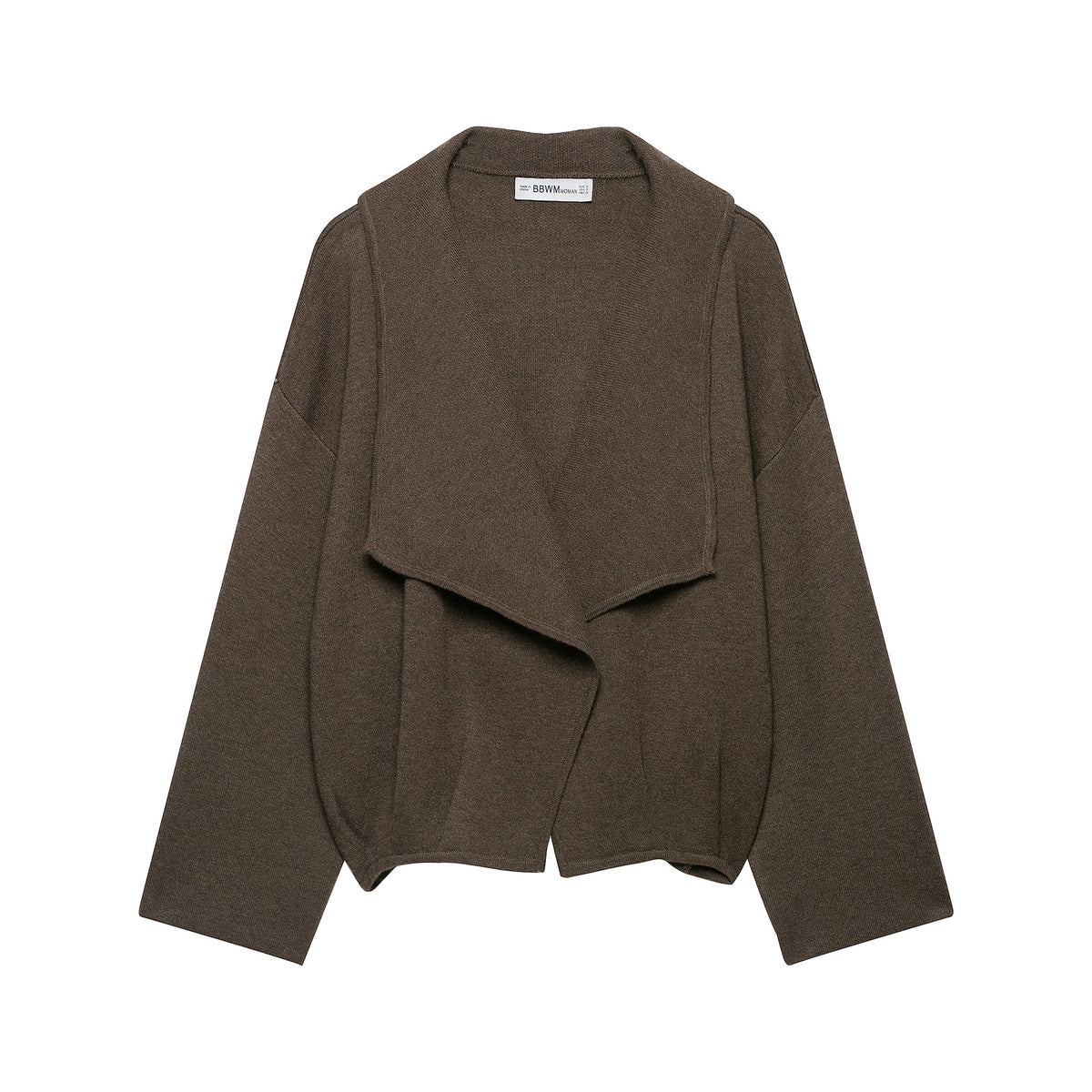 Women's short cut open wool blend cardigan with large shawl collar and boxy cropped silhouette EVA-US