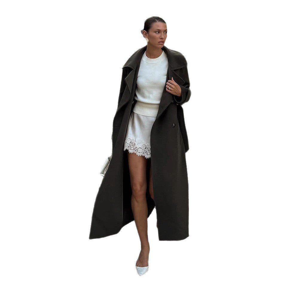 Women’s Maxi-Length Wool Coat in Cocoon Cut with Voluminous Shawl Collar EVA-US