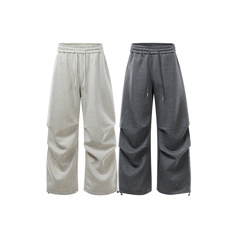 Unisex Loose Sweat Cargo Pants with Layered Yoke, Elastic Drawstring Waistband and Adjustable Hem