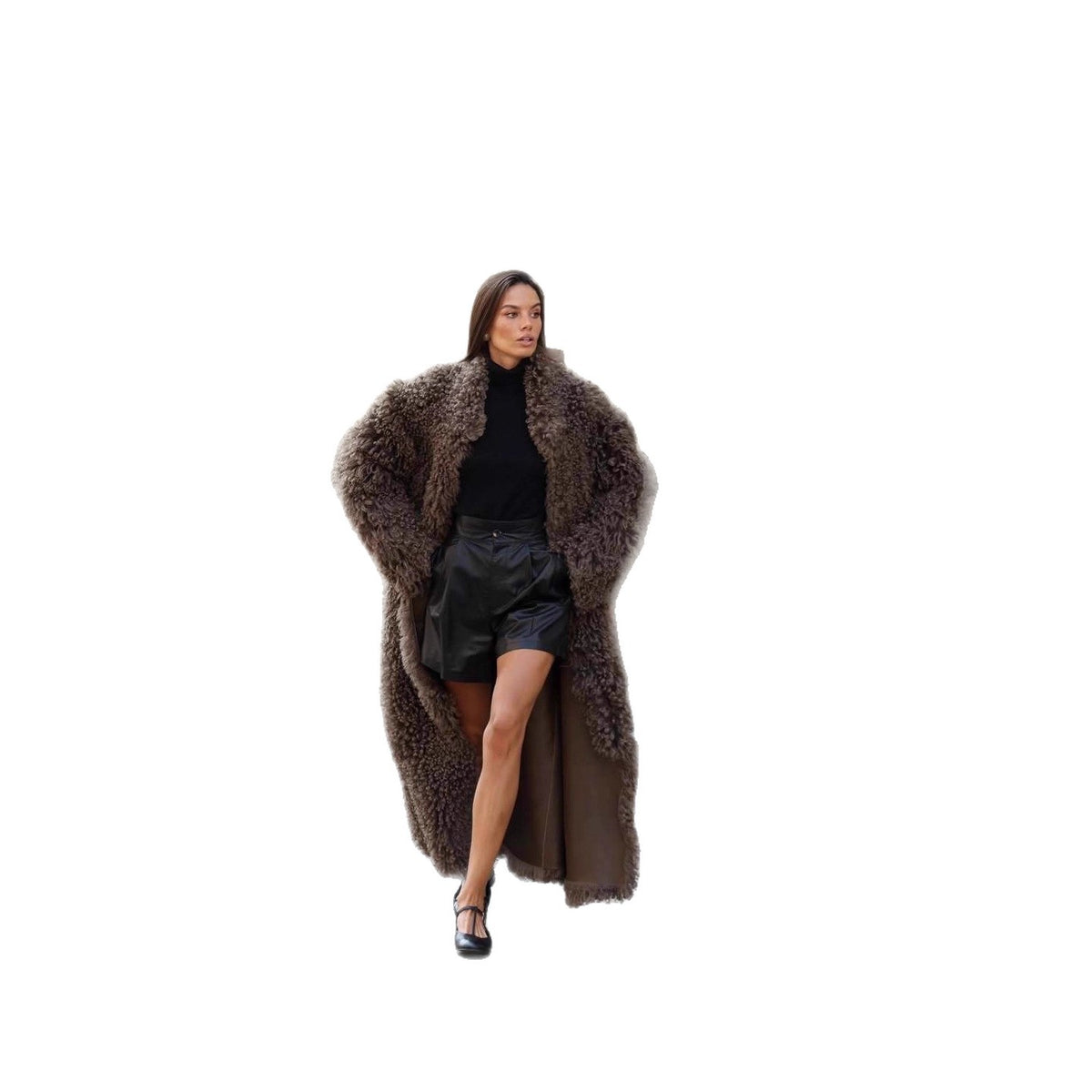 Women's Maxi Long Curly Teddy Coat in Sheepskin Look EVA-US