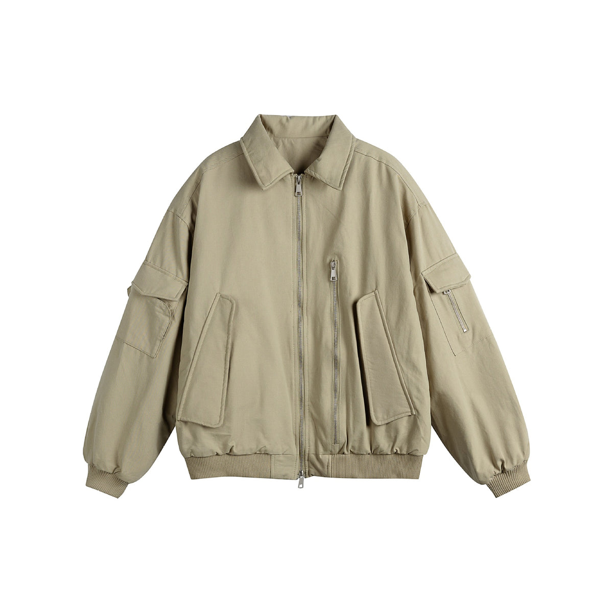 Unisex Boxy Utility Blouson Jacket with Zip Details and Functional Flap Pockets EVA-US