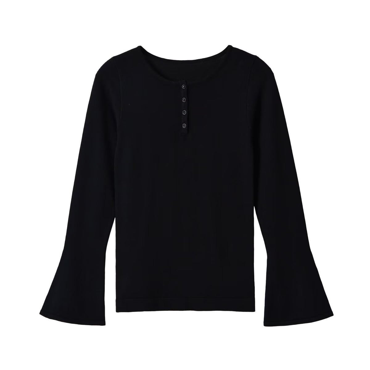 Women's fine knit long sleeve with Henley button placket and flared trumpet sleeves EVA-US