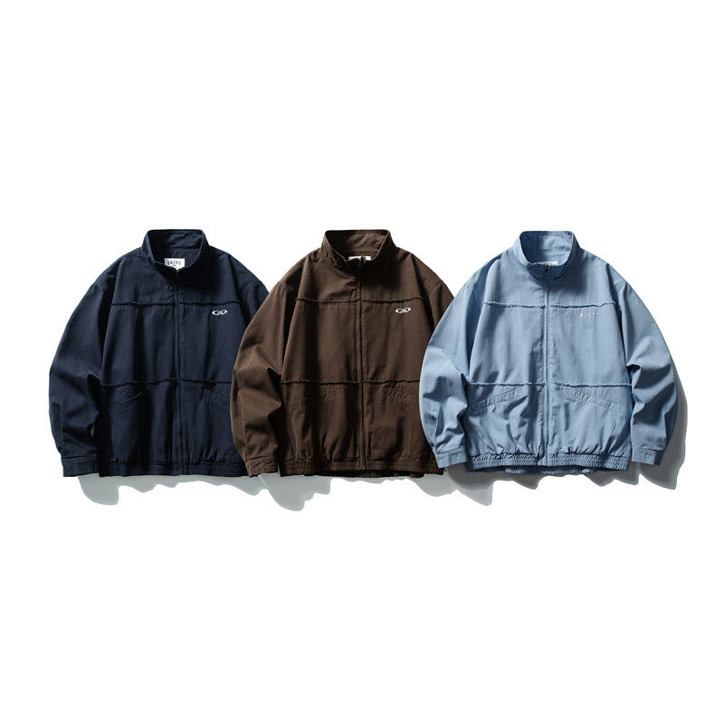 Unisex Boxy Transitional Jacket with Stand-Up Collar, Concealed Zipper and Elastic Hem EVA-US