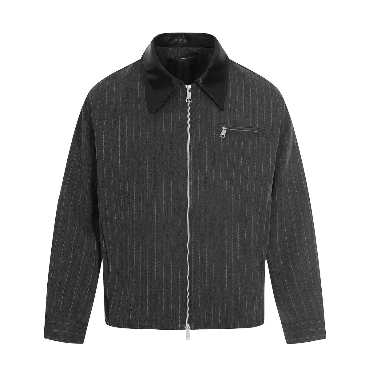 Men's Short Boxy Blouson Jacket in Linen Look with Leather Collar EVA-US