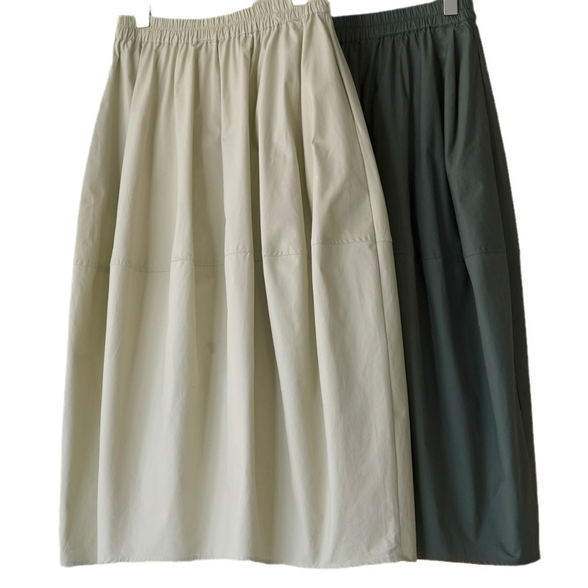 Women's Wide Flared High-Waist Midi Skirt made of Cotton Twill with Elastic Waistband EVA-US