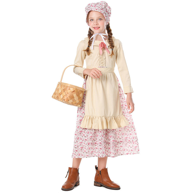 Girls' farmhouse dress with floral details EVA-US