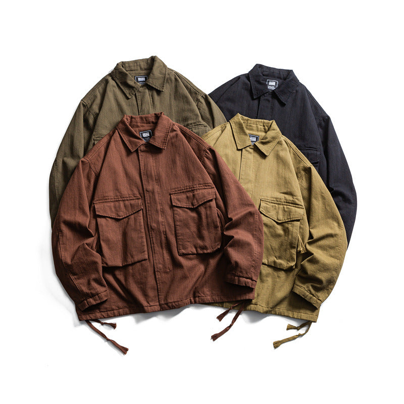 Men's Boxy Utility Blouson Jacket made of canvas with patch pockets and drawstring hem EVA-US