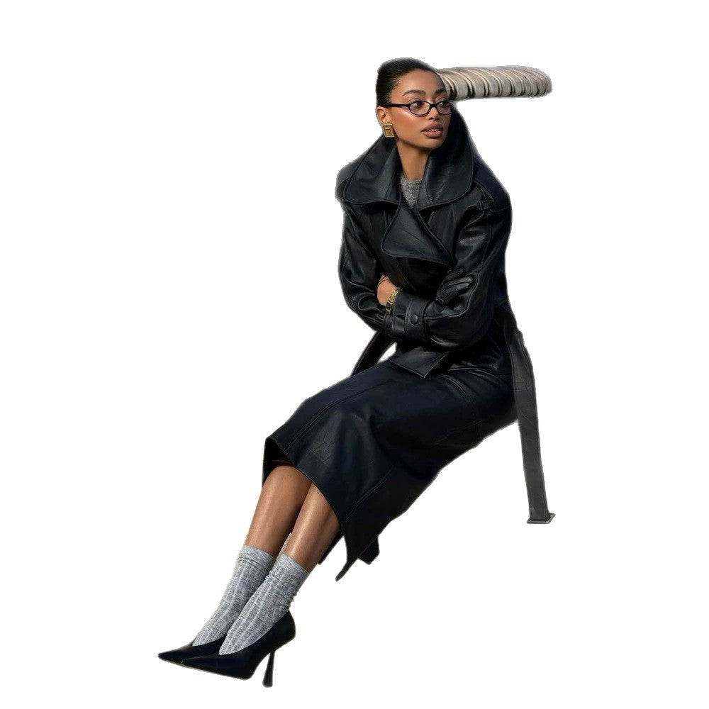 Ladies Fitted Leather Jacket with Short Cape Insert, Shoulder Pads and Belt EVA-US