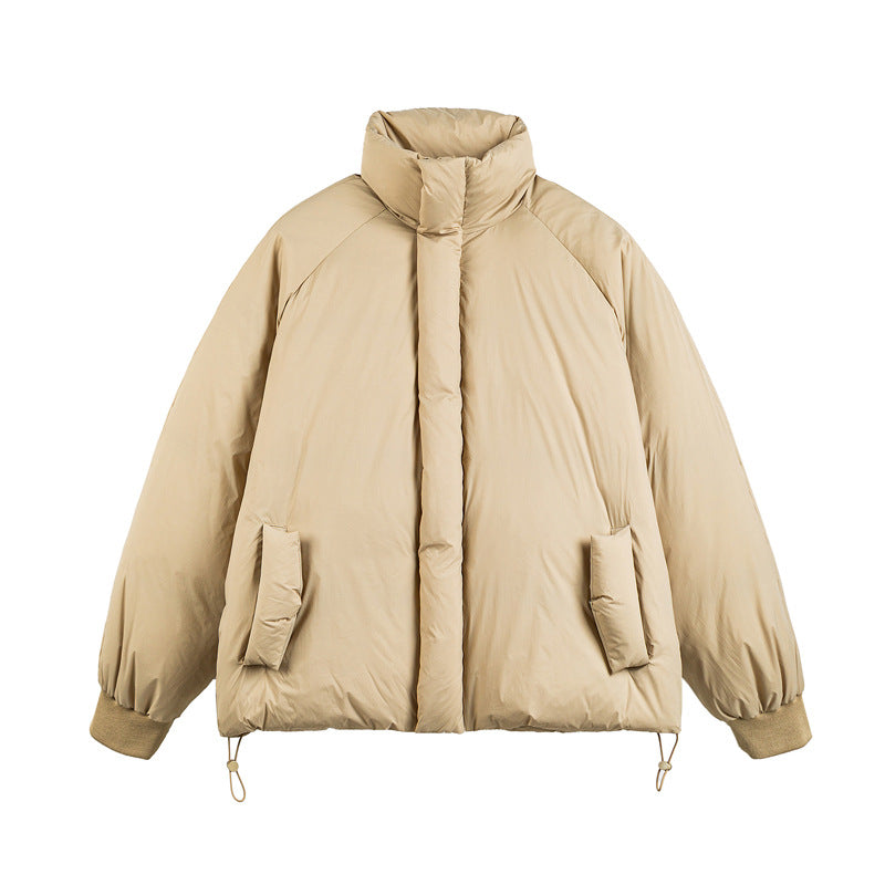 Unisex Boxy-padded short jacket with high stand-up collar, raglan sleeves and drawstring hem EVA-US