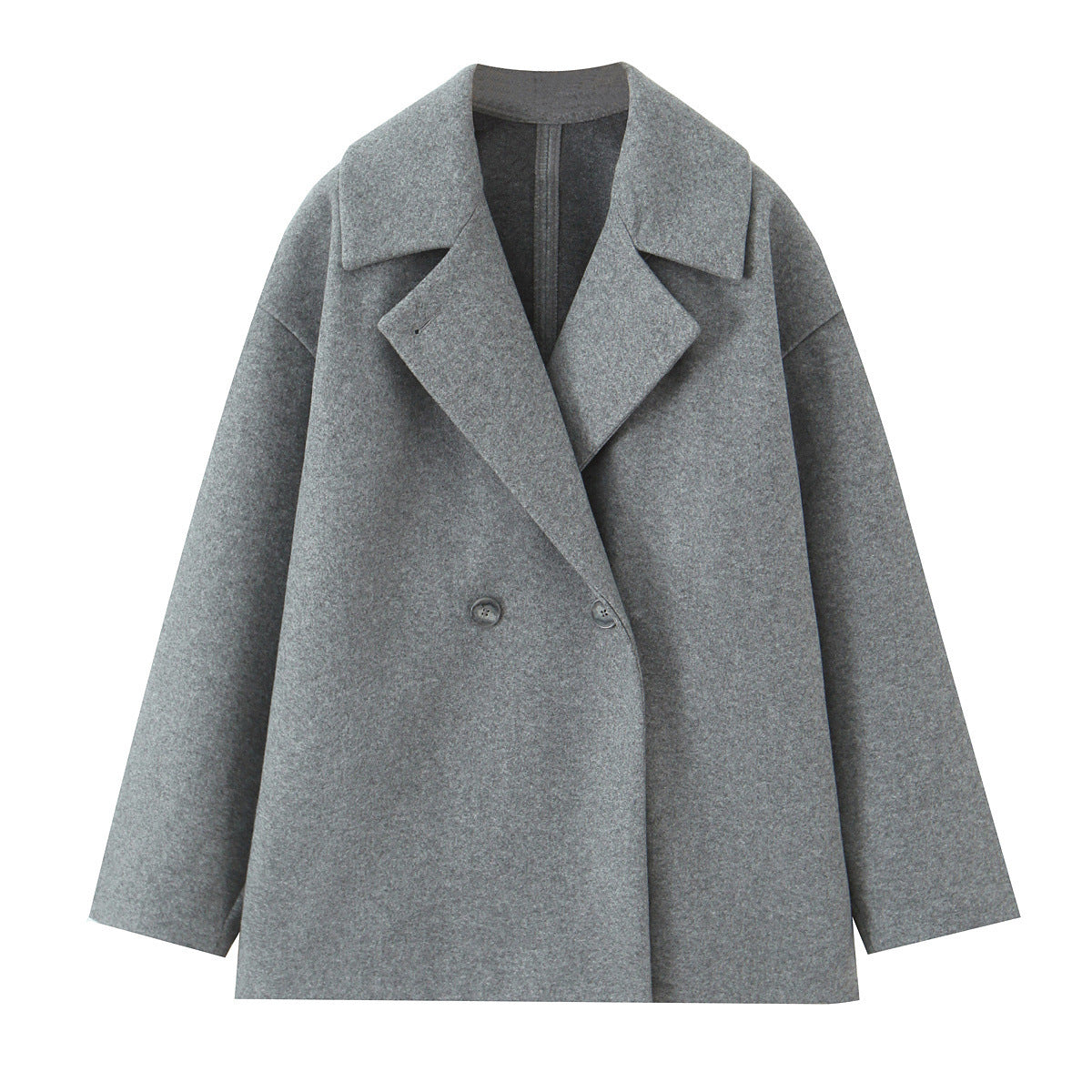 Women's Short-Cut Oversized Wool Blend Coat with Wide Shawl Collar EVA-US