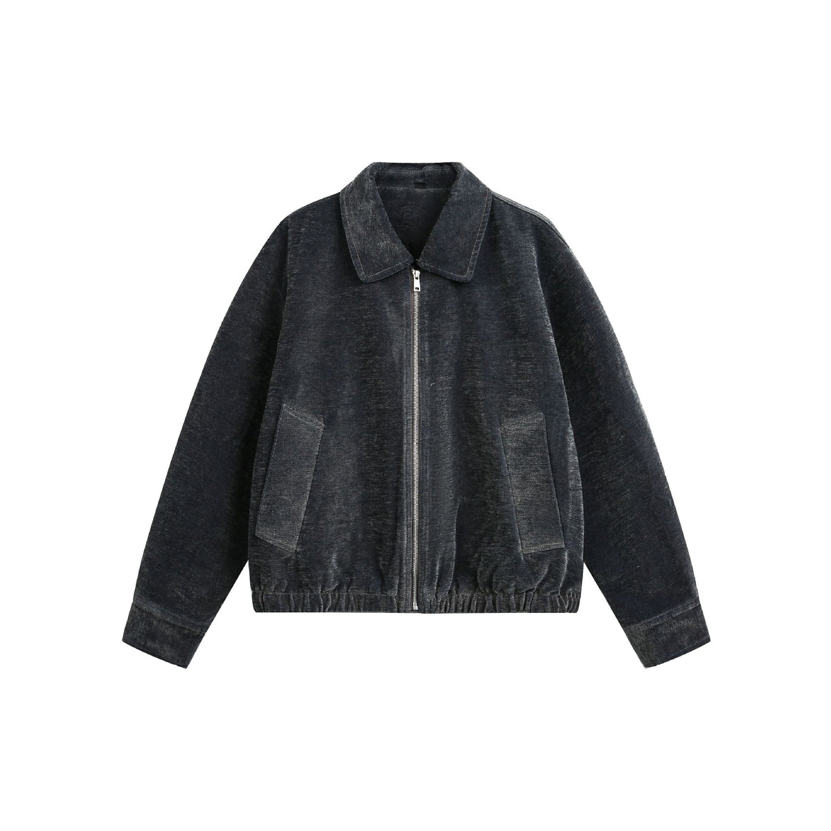 Unisex Boxy Bomber Jacket with Shirt Collar, Front Zipper and Flap Pockets EVA-US