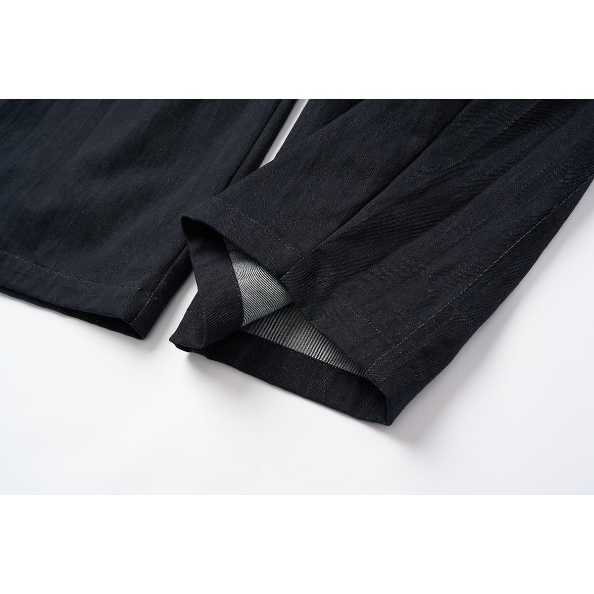 Women's high-waisted wide culotte pants made of denim mix with pleats and button closure EVA-US