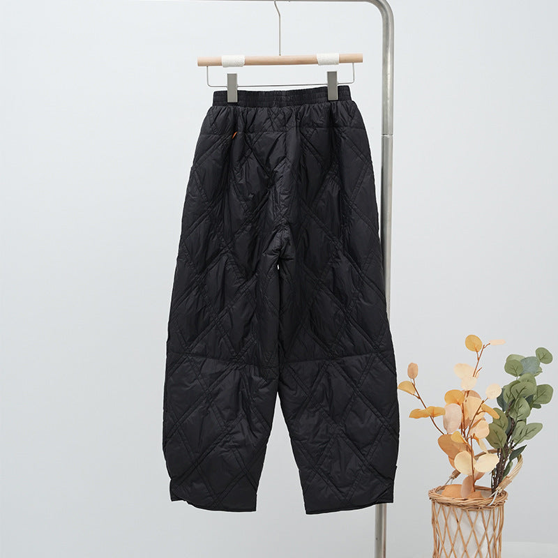 Women's Quilted Oversized Padded Pants with Elastic Waistband and Large Patch Pockets EVA-US