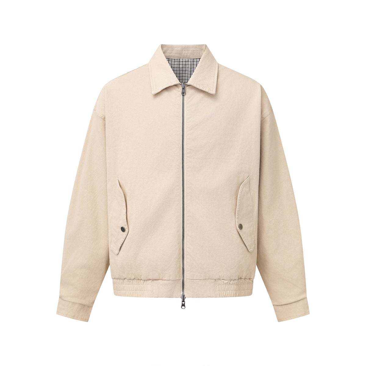 Men's Boxy Canvas Blouson Jacket with Zipper, Flap Pockets and Elastic Hem EVA-US