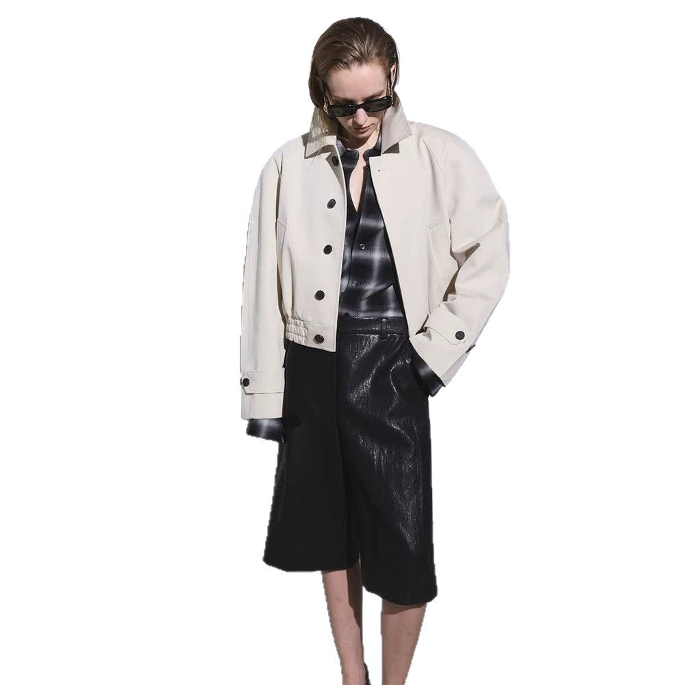 Women's Short Boxy Blouson with Elastic Hem and Distinctive Button Details EVA-US