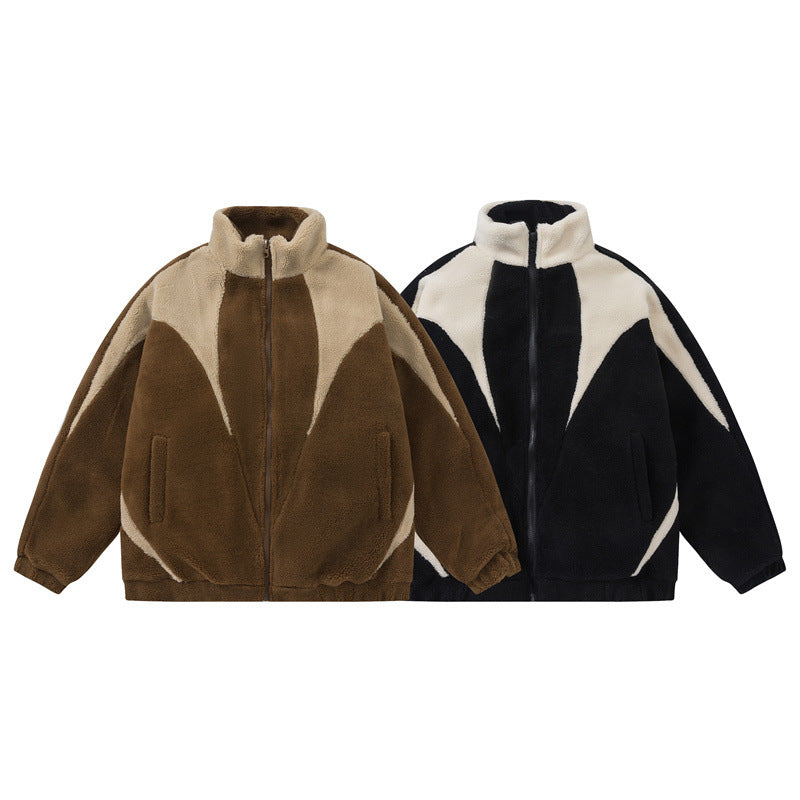 Unisex Oversized Teddy Fleece Jacket with High Standing Collar EVA-US