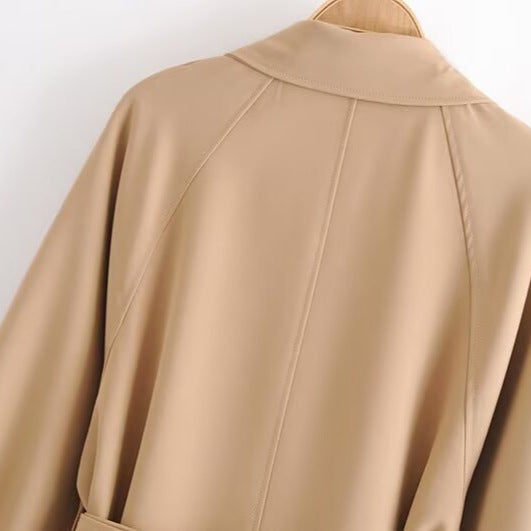 Women's Double-breasted Trench Coat with Waist Belt and Shoulder Yoke EVA-US