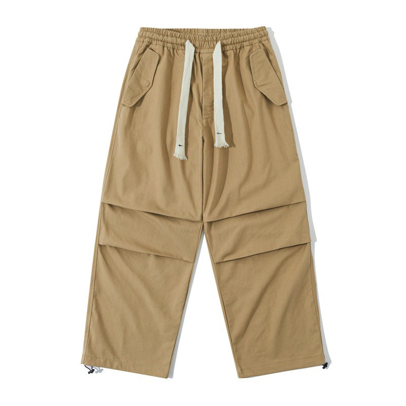 Unisex Wide Utility Cargo Pants with Elastic Waistband, Drawstring, and Adjustable Hem