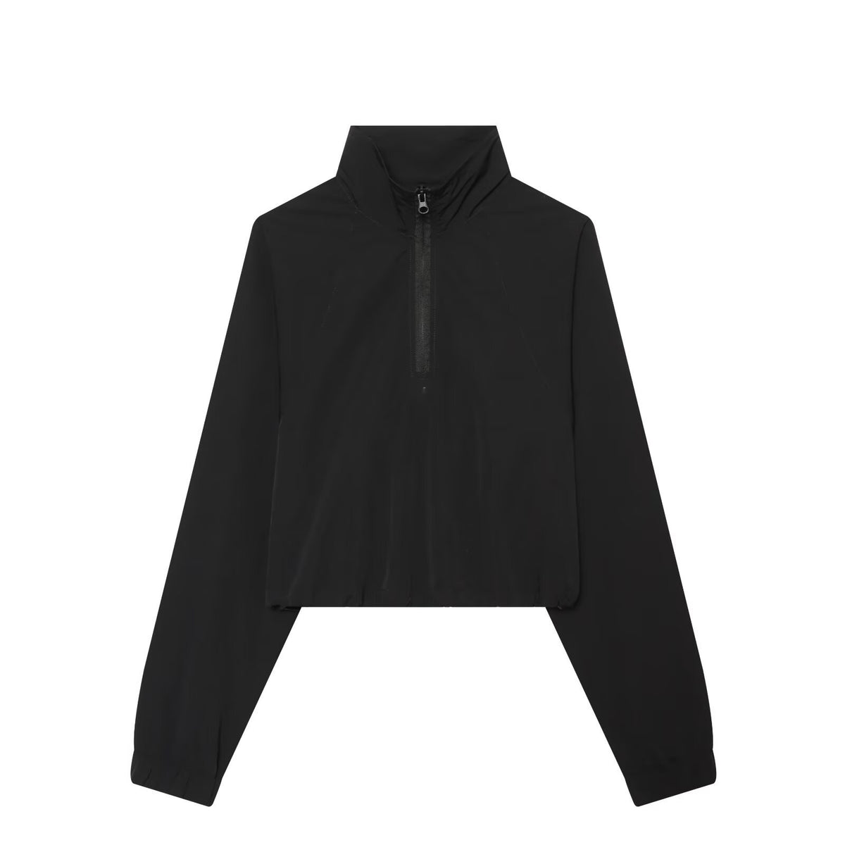 Women's Short Cut Windbreaker with Half Zipper, High Stand Collar and Drawstring