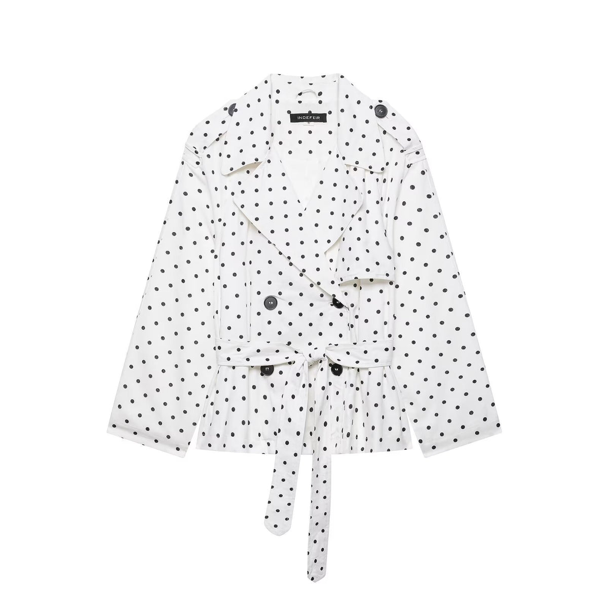 Women's short trench with waist belt and polka dot pattern EVA-US