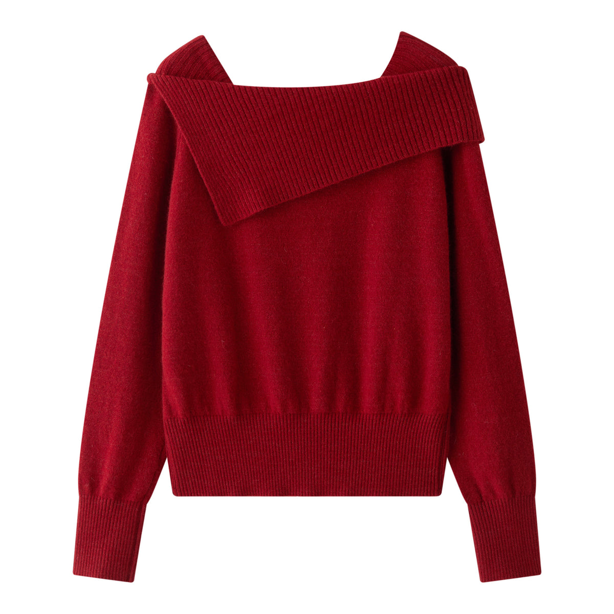 Women's Off-Shoulder Oversized Ribbed Knit Sweater with Folded Collar EVA-US