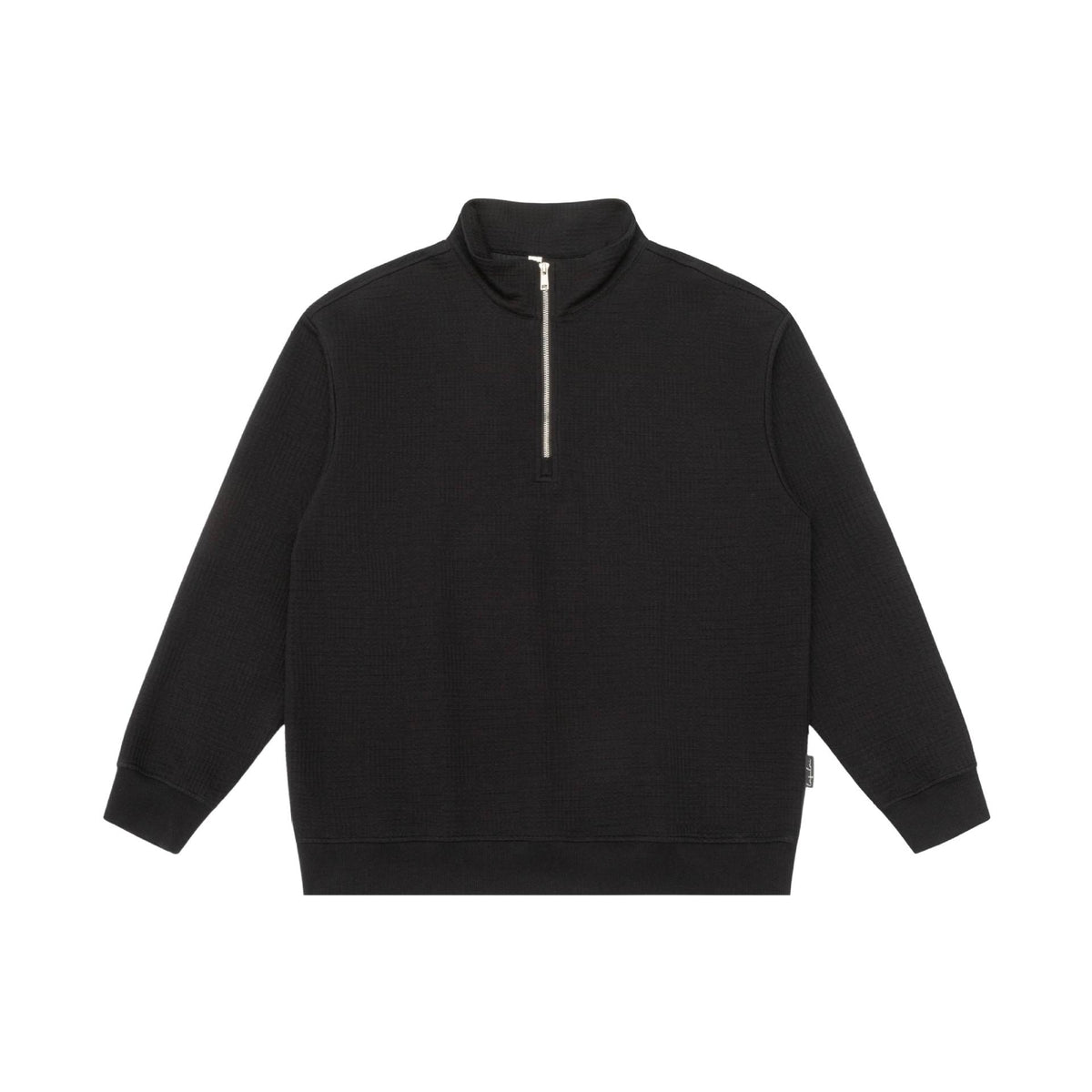Unisex Structured Waffle Knit Half Zip Pullover with Stand Collar and Ribbed Cuffs EVA-US