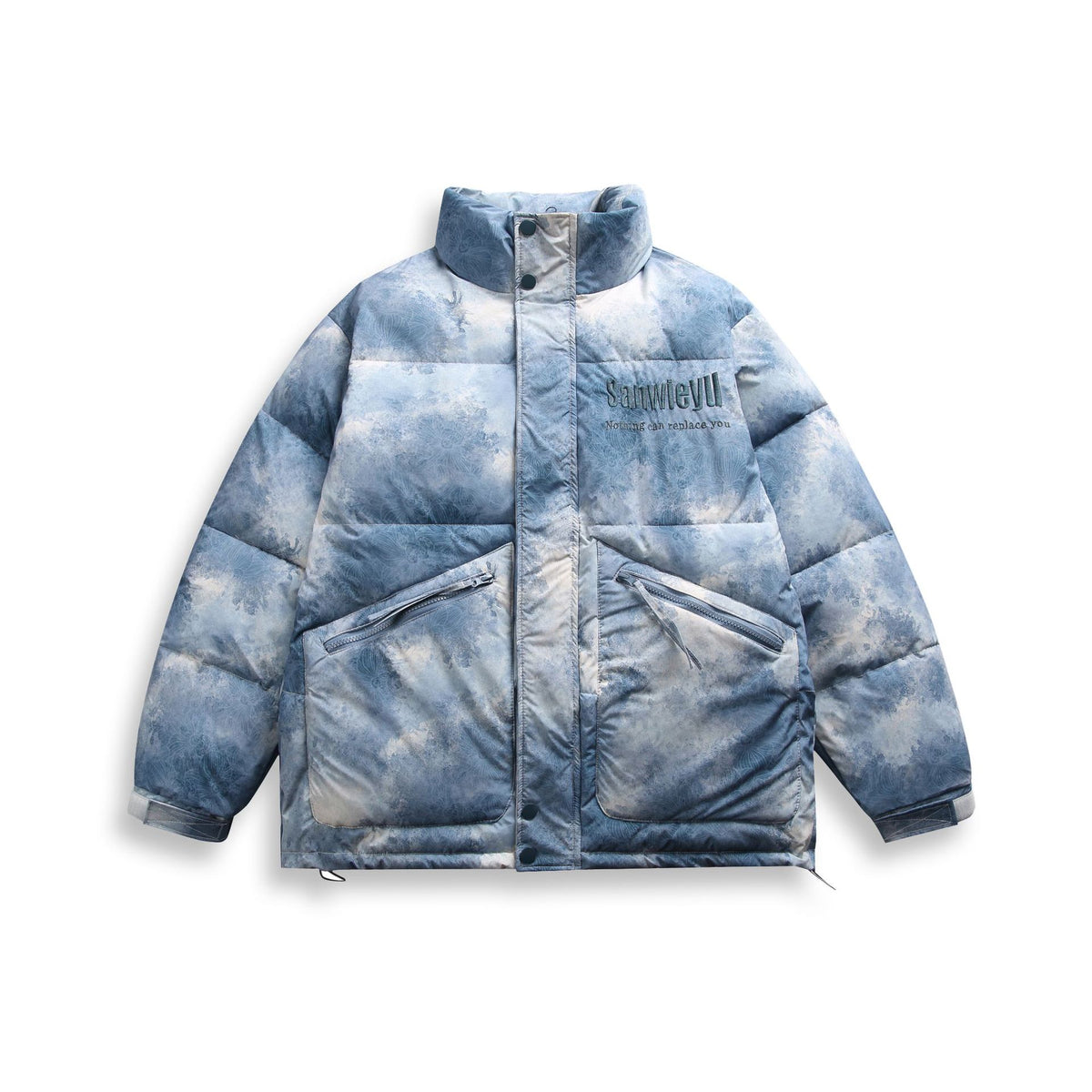 Unisex Short padded blouse jacket in boxy cut with high stand-up collar and diagonal zipper pockets EVA-US