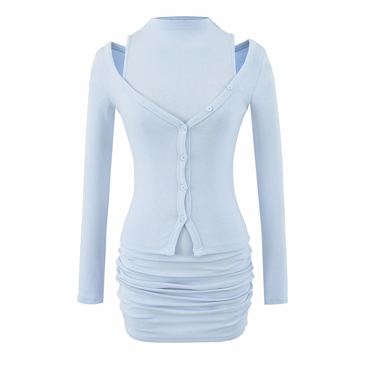 Ladies two-piece knit set with integrated high neck vest and asymmetric button cardigan EVA-US