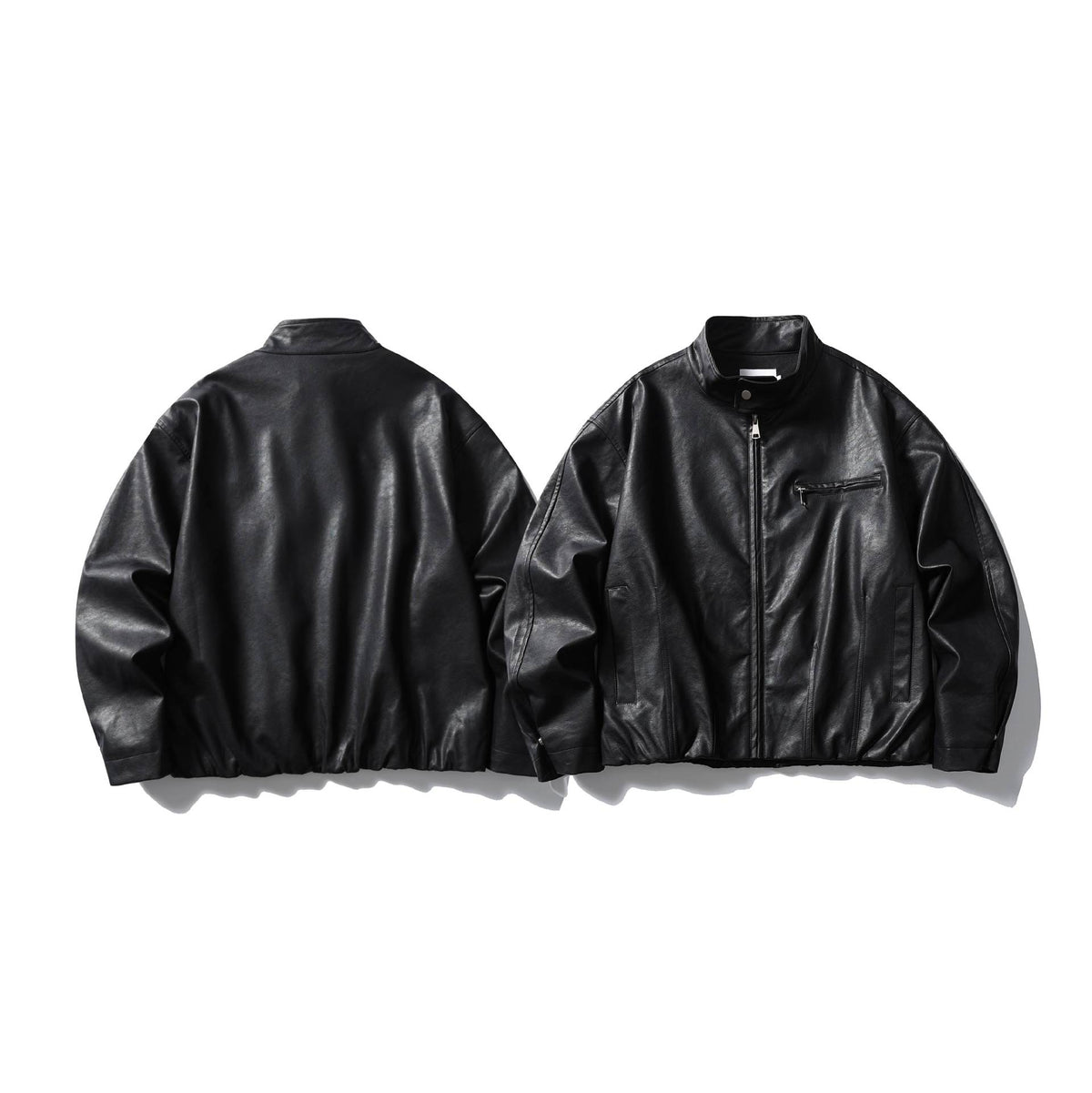 Men's leather pilot jacket with high stand-up collar and zip chest pocket EVA-US