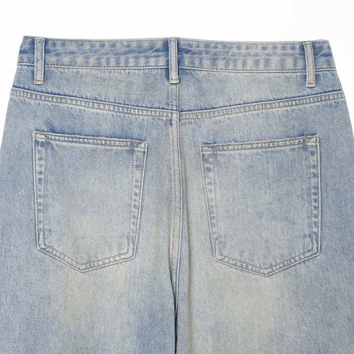 Women's jeans with a high waist, wide leg, rhinestone trim, and destroyed details EVA-US