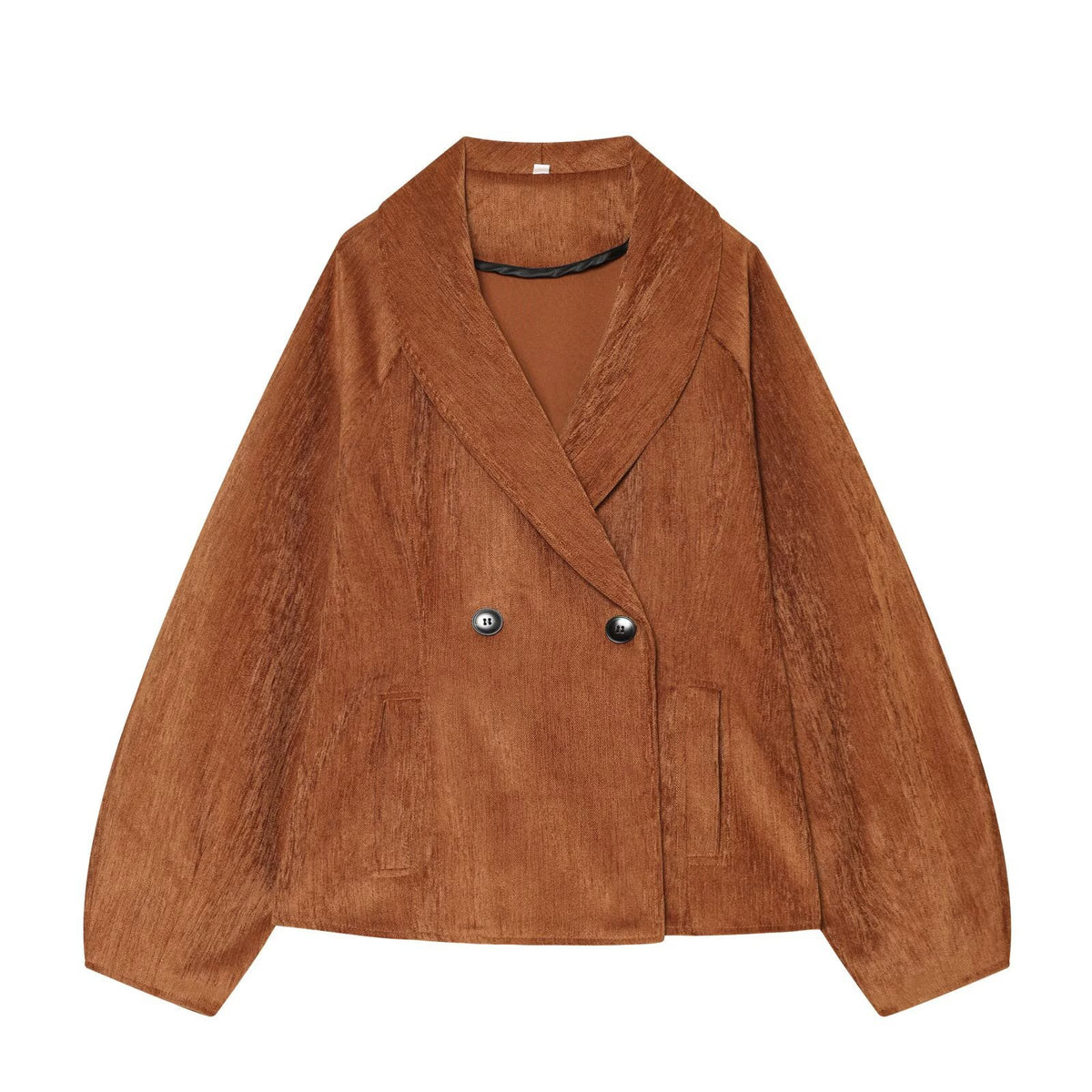 Women’s Short Blazer with Shawl Collar and Double-Breasted Button Placket EVA-US