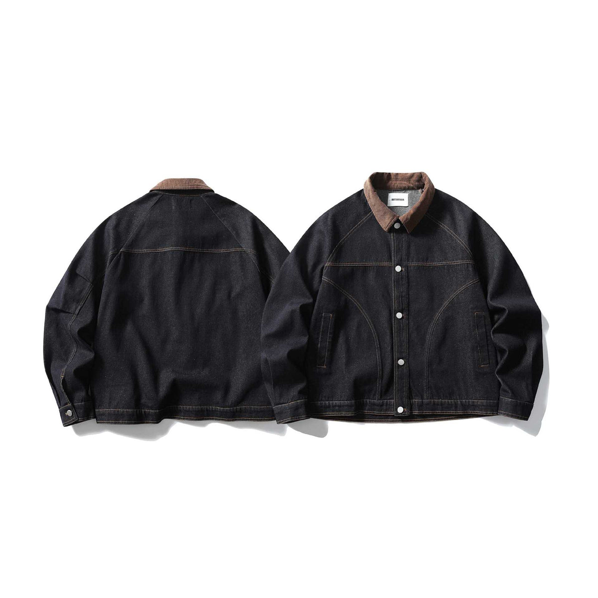 Men's Boxy Denim Jacket with Cord Collar and Snap Button Placket EVA-US
