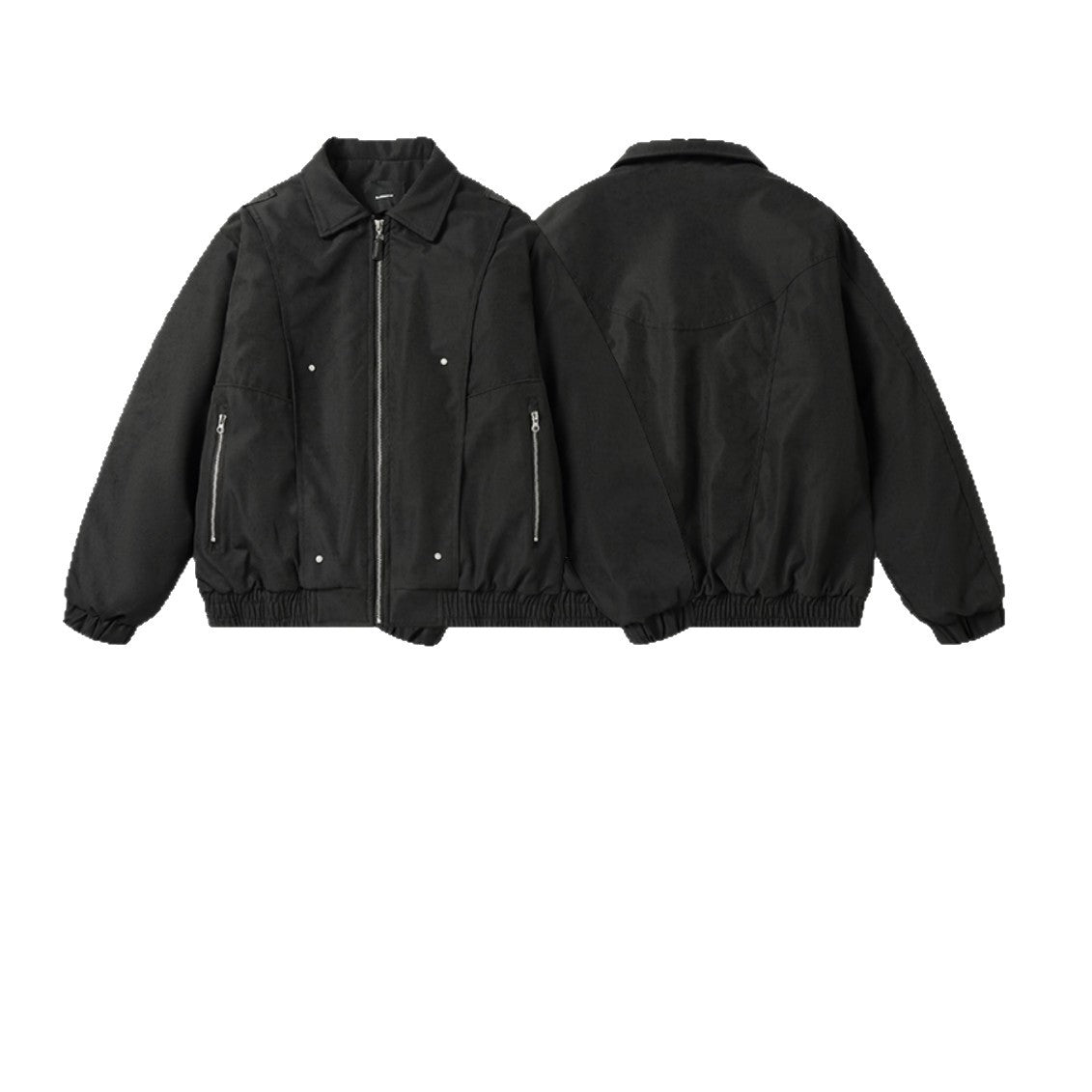 Men's Boxy Utility Bomber Jacket with Short Cut, Metal Zippers, and Elastic Hem EVA-US