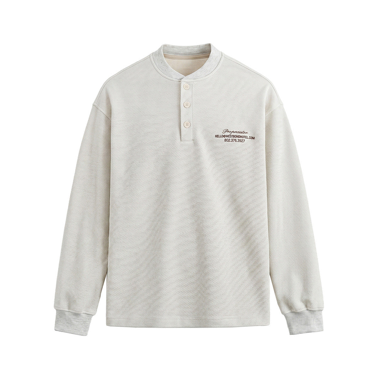 Unisex Loose fitting Henley sweatshirt with waffle texture and ribbed cuffs EVA-US