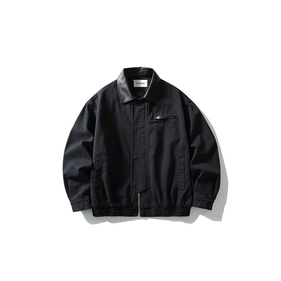 Men's Boxy Canvas Blouson with contrasting faux leather collar and elastic hem EVA-US