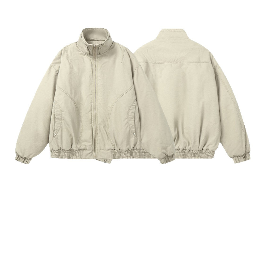 Women's boxy quilted bomber jacket with high stand-up collar and elastic hem