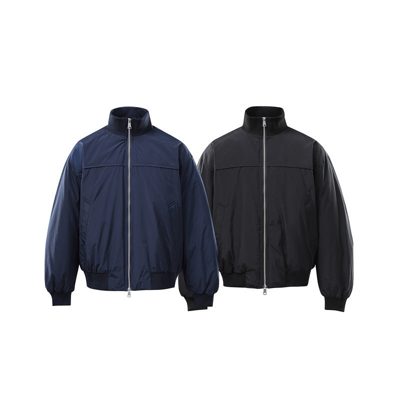 Men's Lightweight Nylon Bomber Jacket with Stand-Up Collar and Elastic Hem EVA-US
